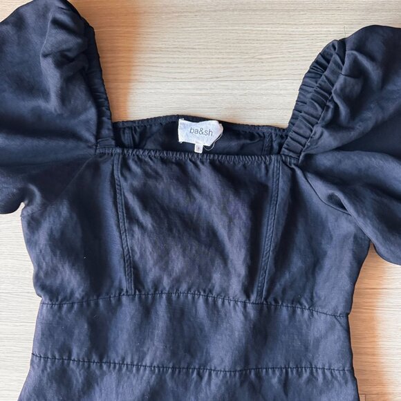 Ba&Sh Bash Mini Dress Women L Viscose Linen Puff Sleeve Square Neck Cut Out Back - Picture 6 of 8